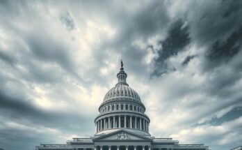 Capitol building with a cloudy sky, symbolising political discussions and re-election uncertainty in Washington, D.C.