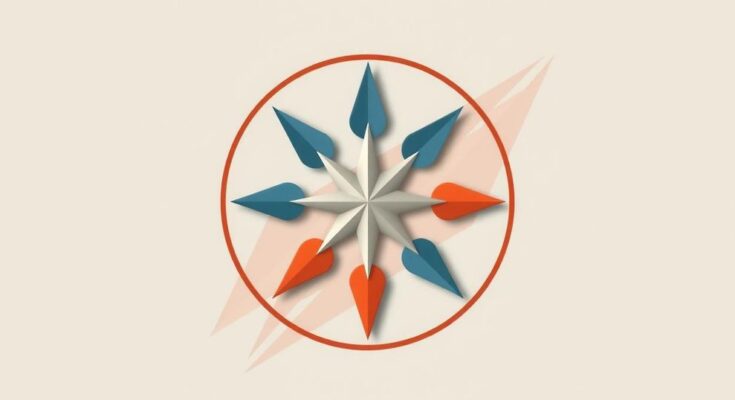 Simbol politik sentris dengan warna netral berfungsi untuk menggambarkan evolusi partai politik di AS.