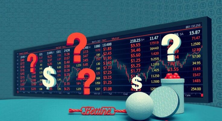 Odds market showing fluctuating bets on political future with symbols of uncertainty and change