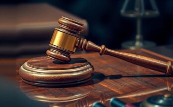Gavel on desk, symbolizing authority and leadership in politics, with gold and blue color scheme.