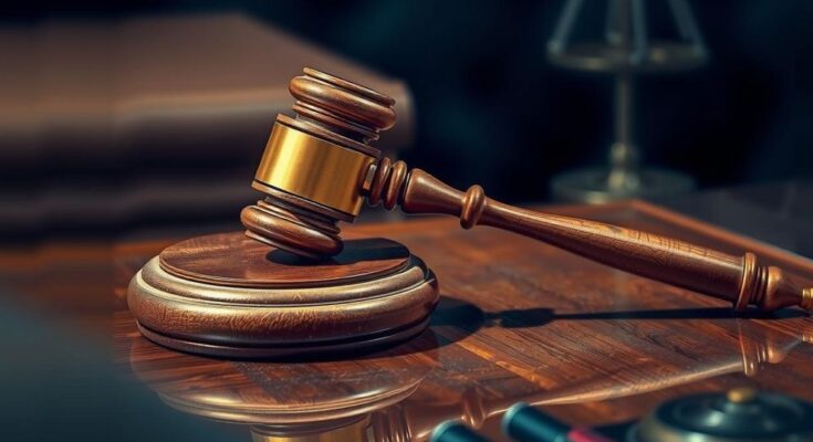 Gavel on desk, symbolizing authority and leadership in politics, with gold and blue color scheme.
