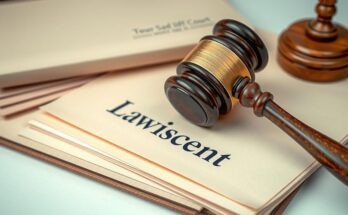 A court gavel resting on legal documents, symbolizing a lawsuit over media coverage and governmental conflict.
