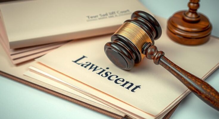 A court gavel resting on legal documents, symbolizing a lawsuit over media coverage and governmental conflict.