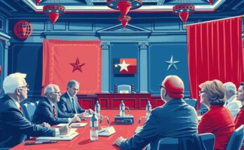 Rappresentazione artistica dei legislatori del Texas che discutono in un ambiente politico, con bandiere e simboli di unità.