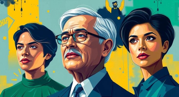 Young politicians representing change and diversity in a dynamic political landscape, in vibrant artistic style.