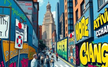 Tinerii activiști progresiști discutând despre viitorul politic din New York, pe fundal urban vibrant.