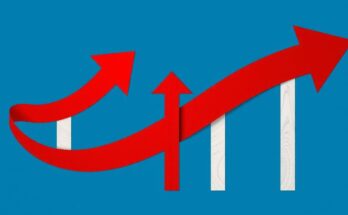 Grafico con frecce che rappresentano il calo della popolarità del partito, con sfondo blu e rosso.