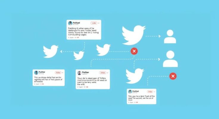 Grafis analisis keterlibatan politik di Twitter dengan nuansa warna biru dan gaya minimalis.