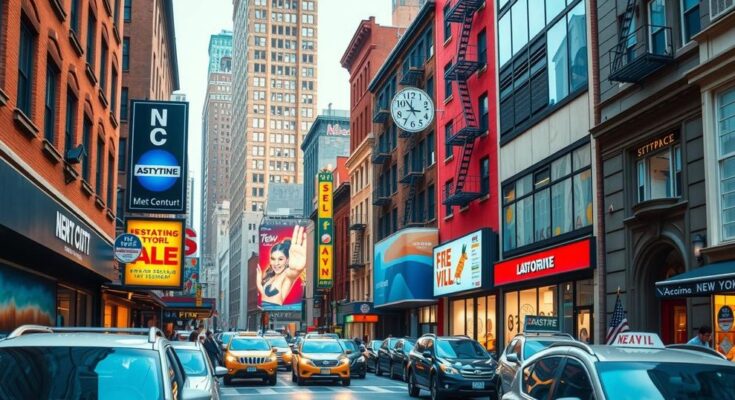A dynamic cityscape featuring urban development, diverse architecture, and vibrant community life in New York City.