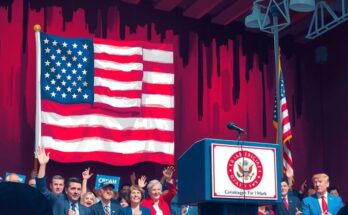 Trump addressing conservative activists in Phoenix with an American flag backdrop and a podium.
