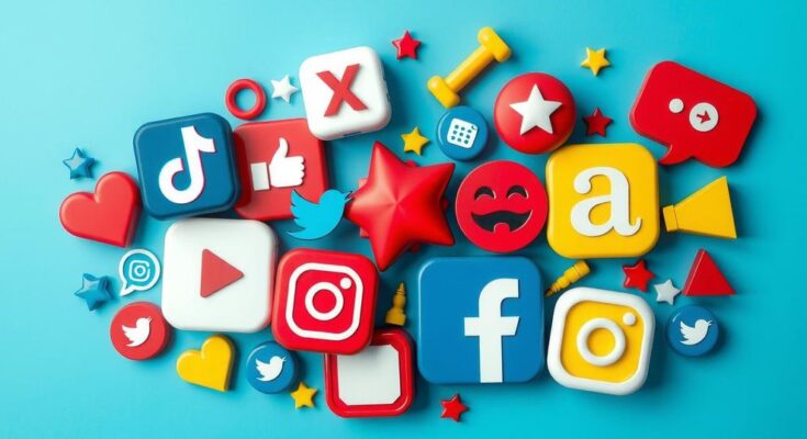 Gadget, social media icons, political content, vibrant colors, modern digital design, representing civic engagement via platforms.