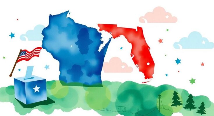Risultati elettorali recenti in Wisconsin e Florida, evidenziando l'equilibrio politico e le dinamiche elettorali.