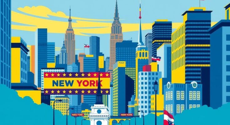 Politique new-yorkaise avec maquette de la ville et élection","image des démocrates en discussion.