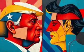 Rappresentazione artistica di divergenze politiche con colori vivaci e forme geometriche, simbolo della tensione tra partiti.