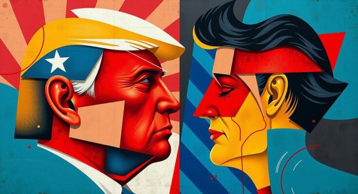 Rappresentazione artistica di divergenze politiche con colori vivaci e forme geometriche, simbolo della tensione tra partiti.