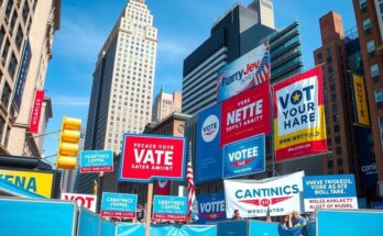 Stratégie de campagne électorale à New York avec des affiches et un décor urbain