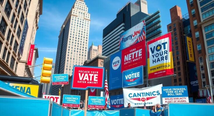 Stratégie de campagne électorale à New York avec des affiches et un décor urbain