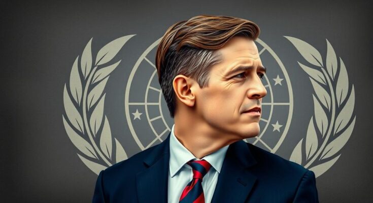 Портрет политического консультанта на фоне флага, символизирующего политику и торговлю.