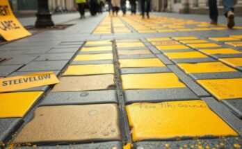 Изображение на улица с павета, покрити в жълто, представящо важни социални движения.