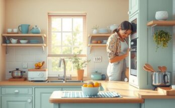 A serene kitchen scene illustrating family care, warmth, and support, with soft pastel colours enhancing a nurturing atmosphere.