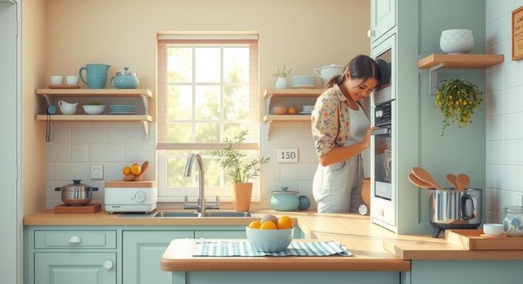 A serene kitchen scene illustrating family care, warmth, and support, with soft pastel colours enhancing a nurturing atmosphere.