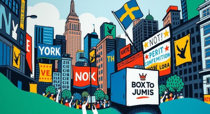 Jeune étoile politique émergeant des nuances du parti démocrate à New York, reflet de diversité et d'optimisme.