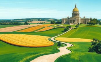 Rappresentazione artistica dell'Iowa con un focus sulla politica e sui candidati governatoriali