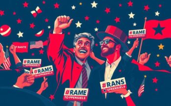 Dynamic political scene with vibrant graphics, showcasing progressives' rise and debates over leadership in bold colours.