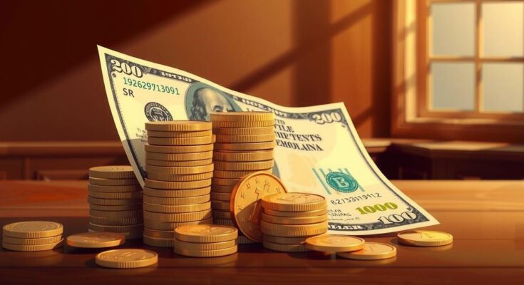 Концептуальная иллюстрация о деньгах и власти с акцентом на подарки и финансирование.