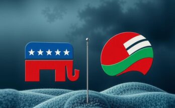 Una rappresentazione simbolica della battaglia interna nei Democratici, con due figure in contrasto su sfondo politico.