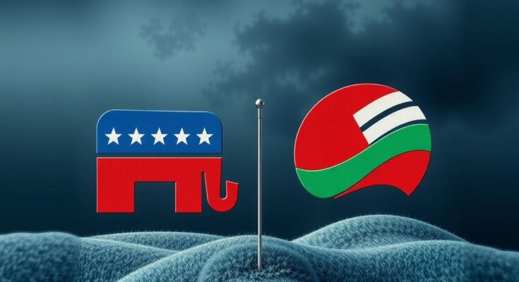 Una rappresentazione simbolica della battaglia interna nei Democratici, con due figure in contrasto su sfondo politico.