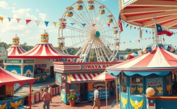 Terenul de la Iowa State Fair, adunând mulțimi pentru a sărbători aniversarea Americii la un festival de vară.
