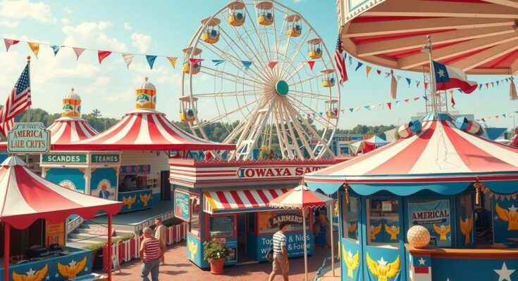 Terenul de la Iowa State Fair, adunând mulțimi pentru a sărbători aniversarea Americii la un festival de vară.