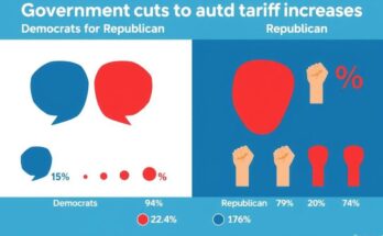 Diagram showing contrasting views on government cuts and tariffs under Trump's administration in America.