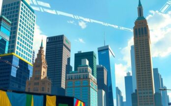 Depozit urban cu clădiri înalte și cer senin, simbolizând schimbările politice din New York.