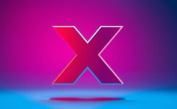 Logo di X con sfondo blu e rosso, rappresentante il potere dei social media e il dibattito politico.
