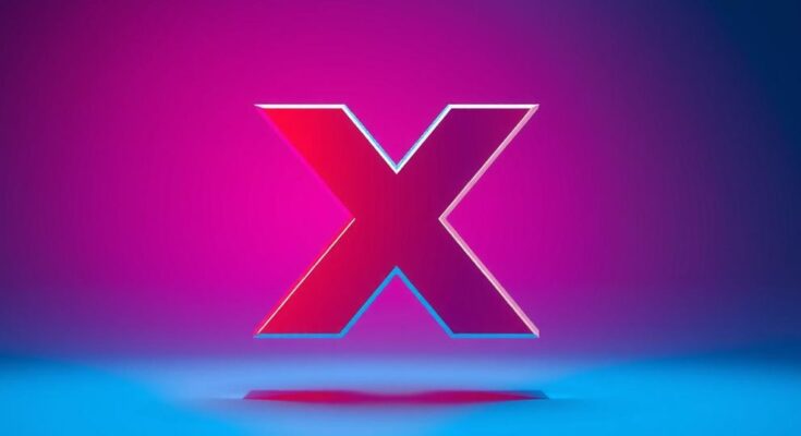 Logo di X con sfondo blu e rosso, rappresentante il potere dei social media e il dibattito politico.
