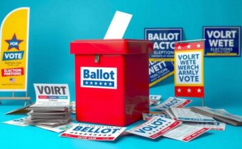 A vibrant ballot box surrounded by campaign materials, symbolizing political activism and democratic engagement in Virginia.