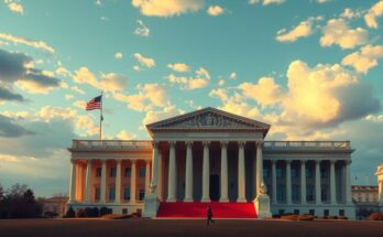 Rappresentazione visiva dell'elite anti-elite nella politica USA, simboli di potere e cambiamento, colori vivaci.