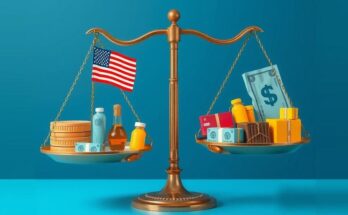 Grafico di una bilancia commerciale che mostra prodotti americani e stranieri, con una prevalenza di beni nazionali.