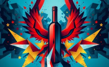 Illustration of an abstract scene symbolizing political negotiations with bottleneck imagery, vibrant colors representing tension and triumph.