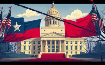 Rappresentazione artistica dei legislatori che reagiscono in Texas alle decisioni presidenziali.
