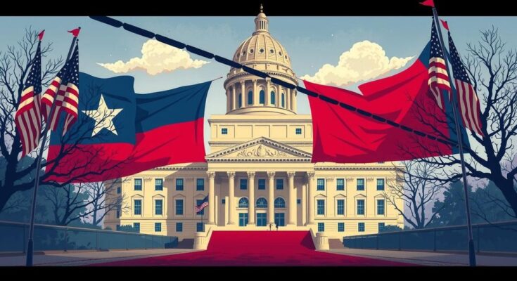 Rappresentazione artistica dei legislatori che reagiscono in Texas alle decisioni presidenziali.