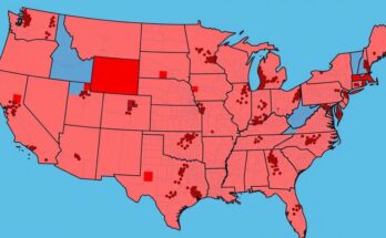 Peta politik Amerika dengan county berwarna merah dan biru menunjukkan perubahan dukungan pemilih.