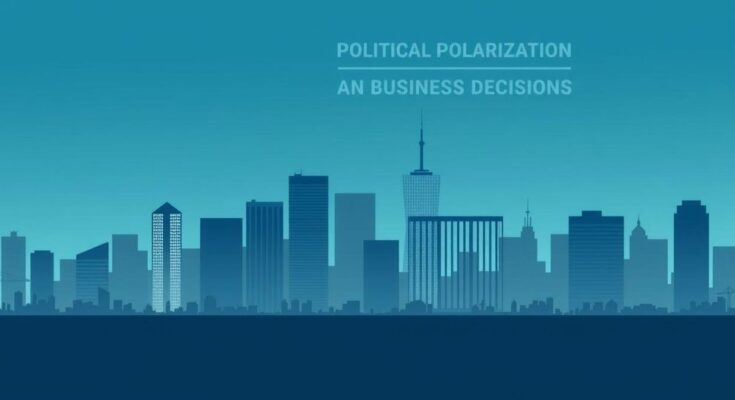 Peisaj urban cu birouri moderne si grafice de afaceri, reflectand polarizarea politica in economia americana.