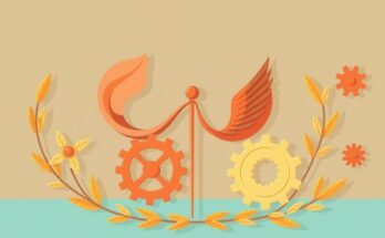 Изображение на тема политическа дискусия с символи на уважение и конструктивен диалог, в топли цветове.