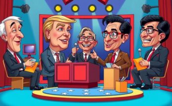 SNL explore politics through humor in dynamic sketches featuring caricatures, bright colors and playful design.