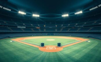 Stadium with empty seats and a baseball diamond, symbolizing sports and politics in peaceful coexistence.
