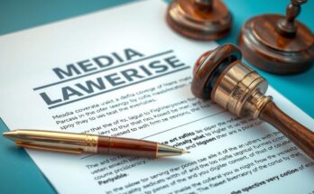 Un document juridique avec un stylo, symbolisant une action en justice dans un contexte médiatique.