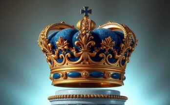 Grafis simbolik yang mencerminkan kekuasaan politik dan term limit dengan warna biru dan emas.